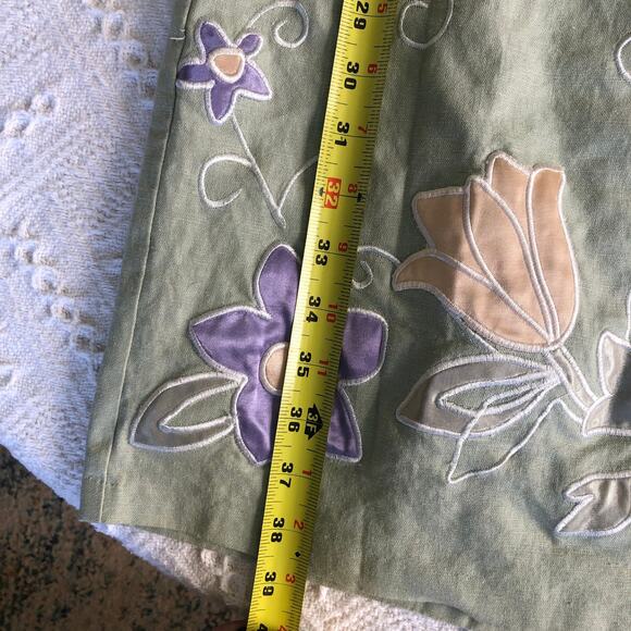Y2K Sangria Linen-Blend Sage Green Embroidered Floral Shift Dress Sz 8 Cottage - Picture 9 of 11